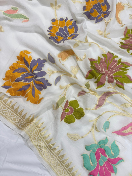 Khaddi Georgette Banarasi Handloom Saree - Designer Meenakari Jaal