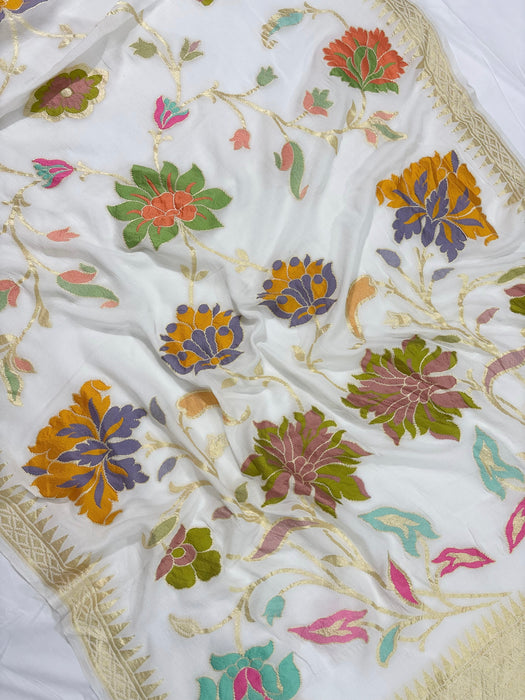 Khaddi Georgette Banarasi Handloom Saree - Designer Meenakari Jaal