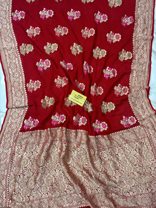 Red Khaddi Georgette Banarasi Saree - Meenakari