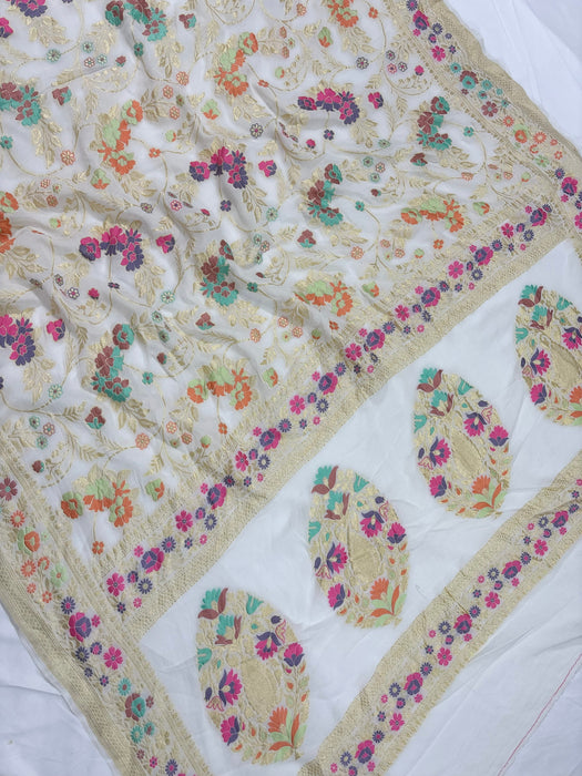 Khaddi Georgette Banarasi Handloom Saree - Designer Meenakari Jaal
