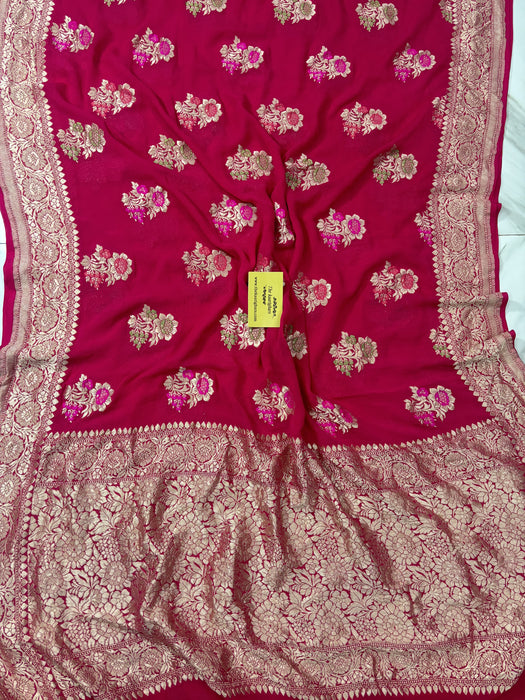 Rani Khaddi Georgette Banarasi Saree - Meenakari