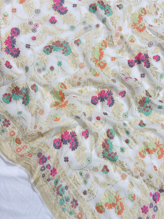 Khaddi Georgette Banarasi Handloom Saree - Designer Meenakari Jaal