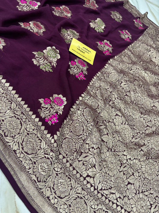 Wine Khaddi Georgette Banarasi Saree - Meenakari