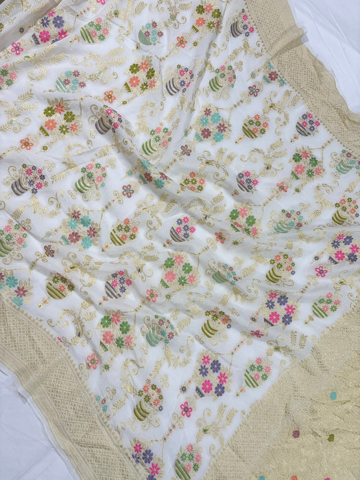 Khaddi Georgette Banarasi Handloom Saree - Designer Meenakari Jaal