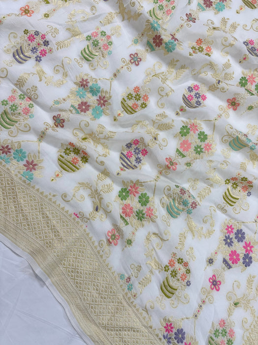 Khaddi Georgette Banarasi Handloom Saree - Designer Meenakari Jaal