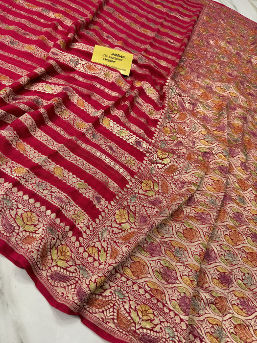 Rani Khaddi Georgette Banarasi Handloom Saree - Hand Meenakari
