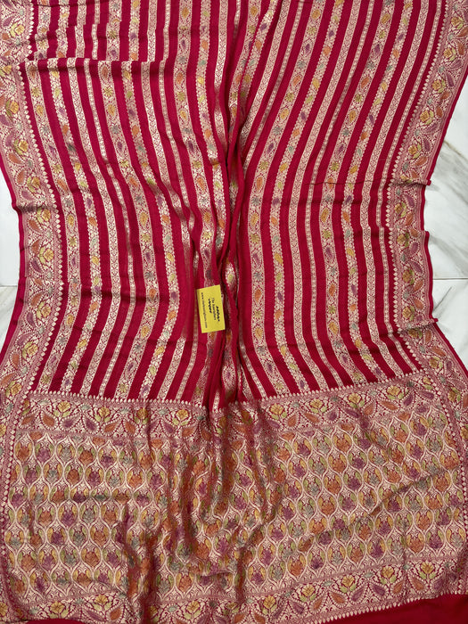 Rani Khaddi Georgette Banarasi Handloom Saree - Hand Meenakari