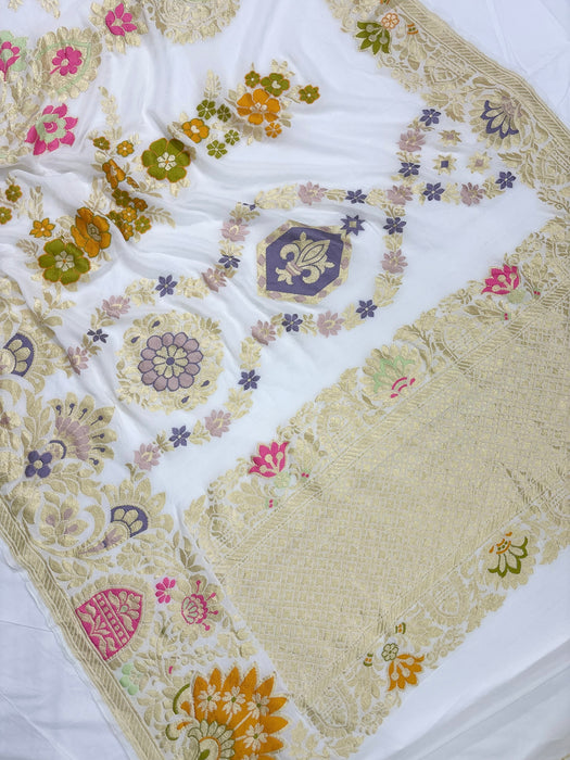 Khaddi Georgette Banarasi Handloom Saree - Designer Meenakari Jaal