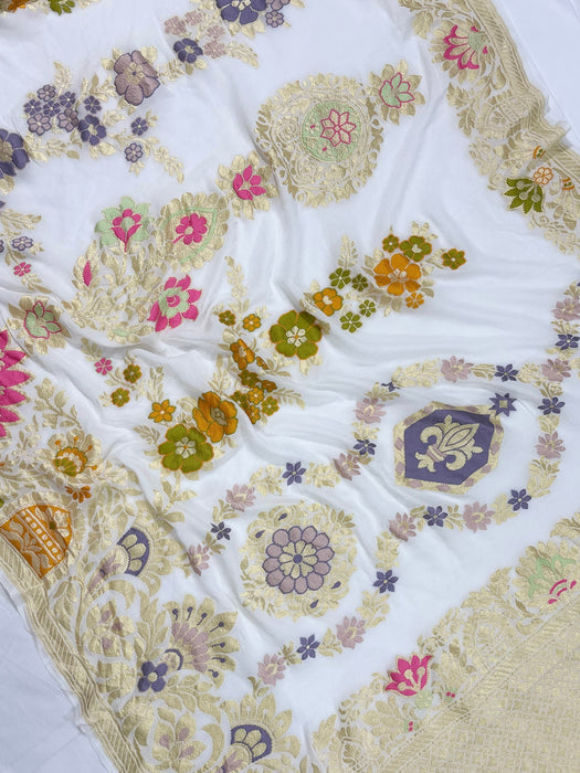 Khaddi Georgette Banarasi Handloom Saree - Designer Meenakari Jaal