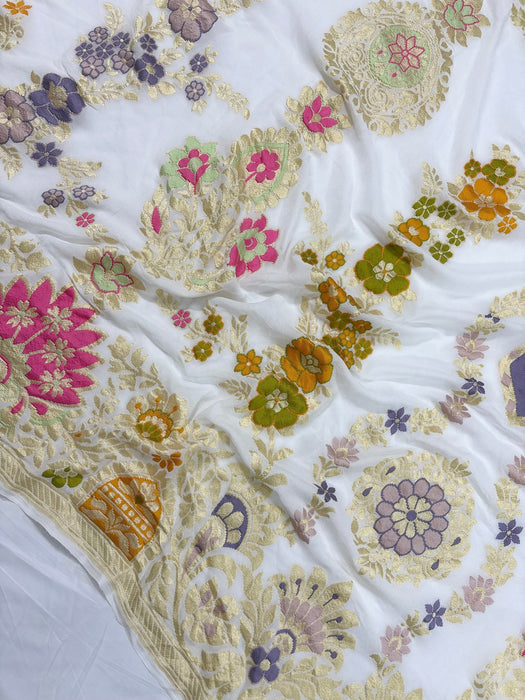 Khaddi Georgette Banarasi Handloom Saree - Designer Meenakari Jaal