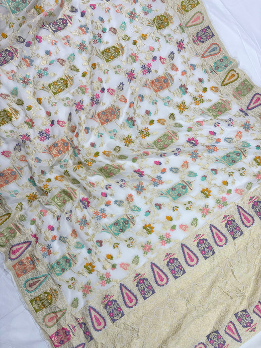 Khaddi Georgette Banarasi Handloom Saree - Designer Meenakari Jaal