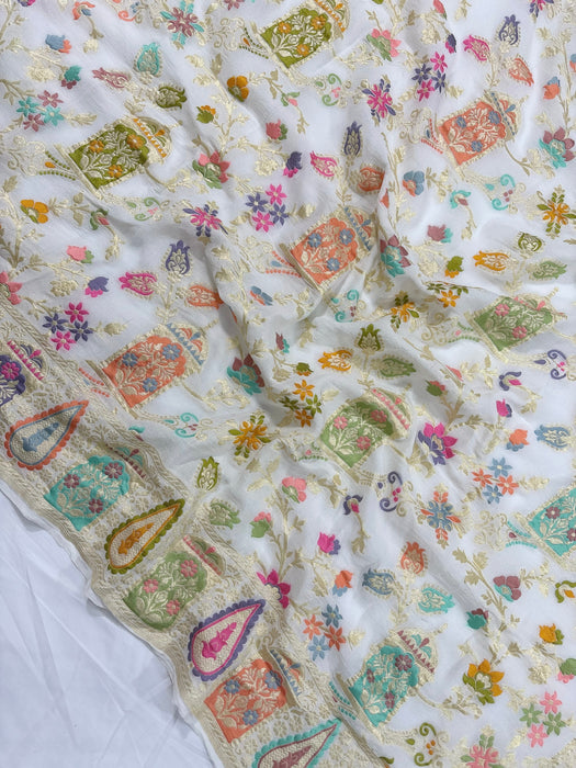 Khaddi Georgette Banarasi Handloom Saree - Designer Meenakari Jaal