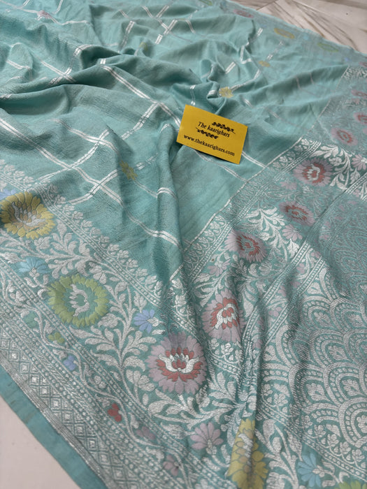 Glacier Pure Tussar Georgette Banarasi Handloom Saree - Paithani