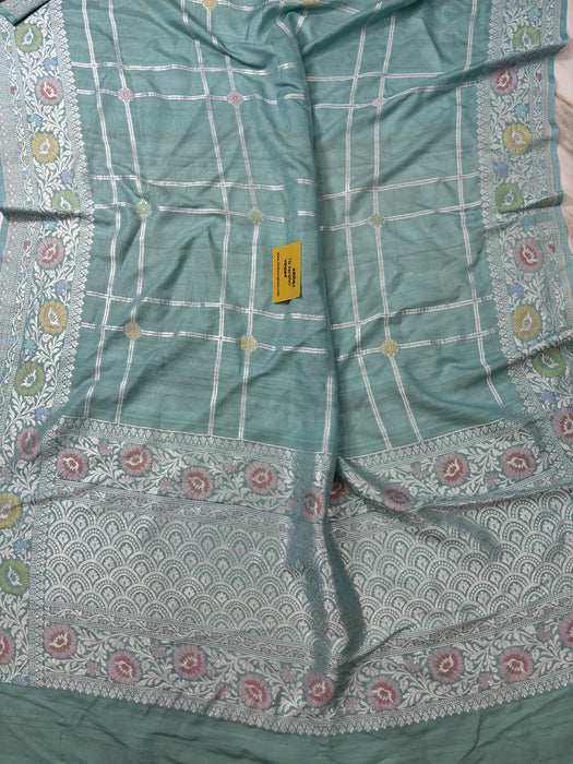 Glacier Pure Tussar Georgette Banarasi Handloom Saree - Paithani