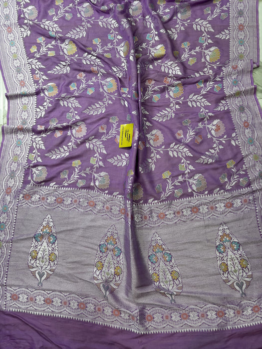 Lavender Pure Tussar Georgette Banarasi Handloom Saree - Paithani
