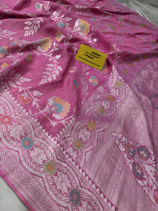 Pink Pure Tussar Georgette Banarasi Handloom Saree - Paithani