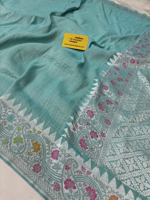 Glacier Pure Tussar Georgette Banarasi Handloom Saree - Paithani