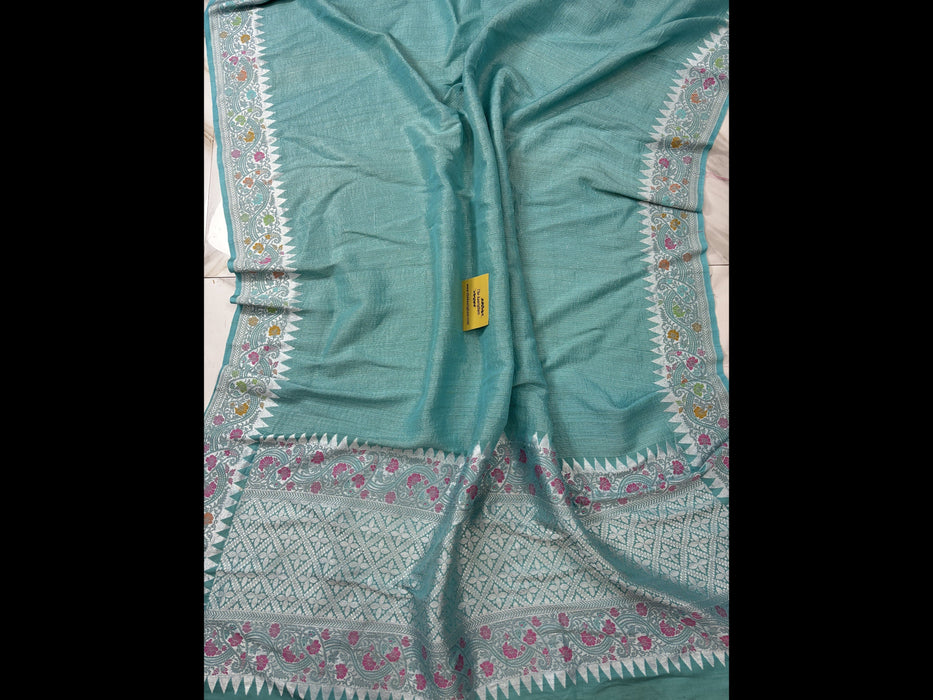 Glacier Pure Tussar Georgette Banarasi Handloom Saree - Paithani