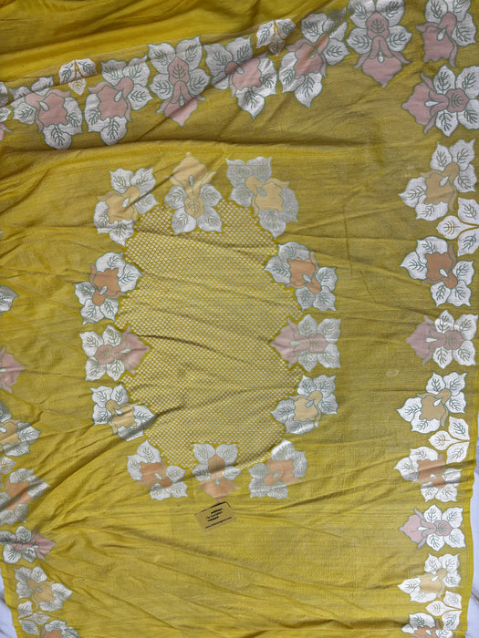 Yellow Pure Tussar Georgette Banarasi Handloom Saree - Paithani