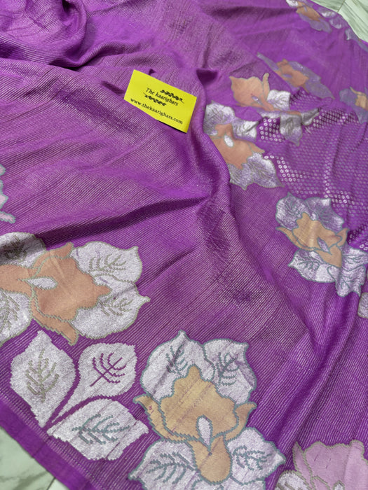 Italian Lavender Pure Tussar Georgette Banarasi Handloom Saree - Paithani