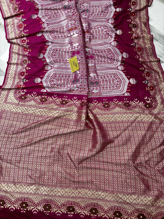 Rani Pure Tussar Georgette Banarasi Handloom Saree - Taj Paithani