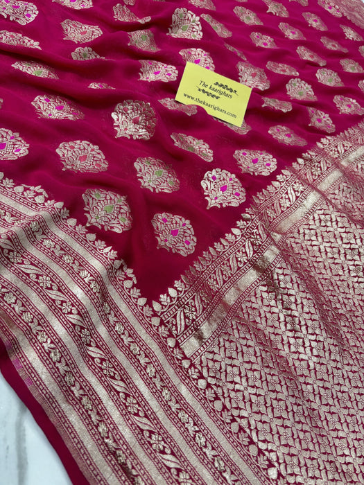 Rani Khaddi Georgette Banarasi Handloom Saree - Meenakari
