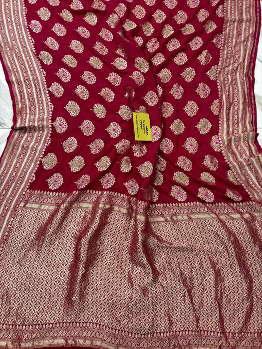 Rani Khaddi Georgette Banarasi Handloom Saree - Meenakari