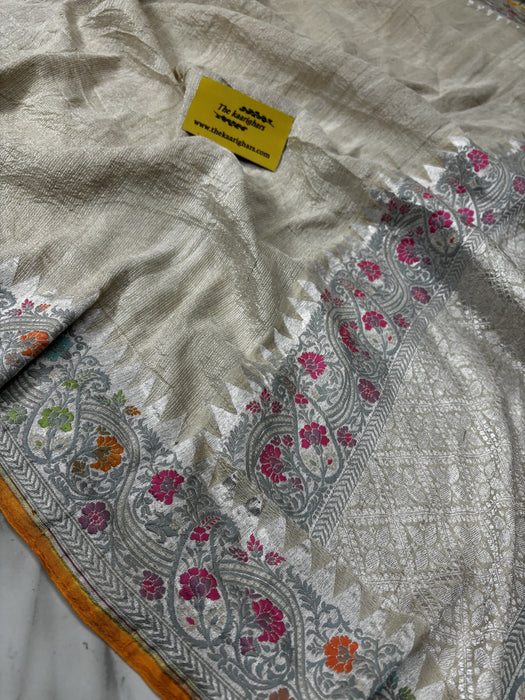 Gold Pure Tussar Georgette Banarasi Handloom Saree - Paithani