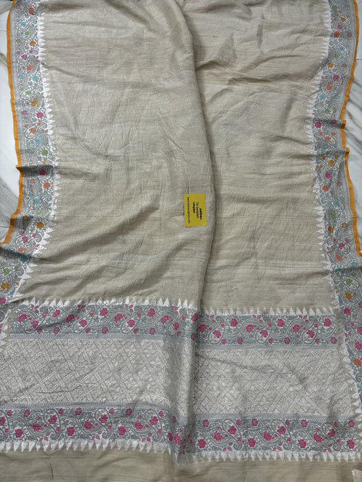 Gold Pure Tussar Georgette Banarasi Handloom Saree - Paithani