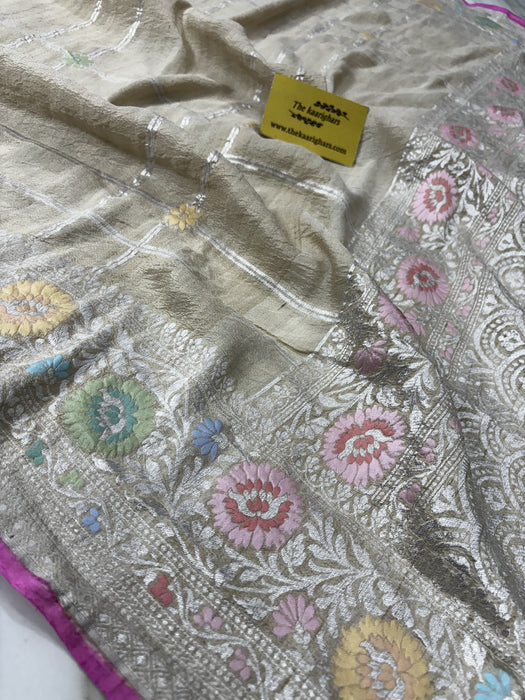 Pink Pure Tussar Georgette Banarasi Handloom Saree - Paithani