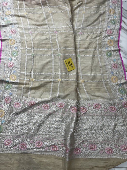 Pink Pure Tussar Georgette Banarasi Handloom Saree - Paithani