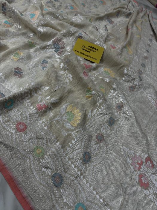 Pink Pure Tussar Georgette Banarasi Handloom Saree - Paithani