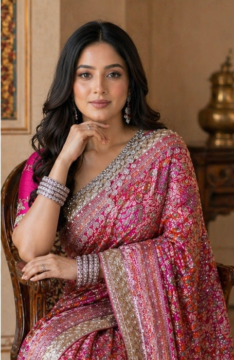 Pink Pure Katan Banarasi Handloom Saree - All over Zardozi