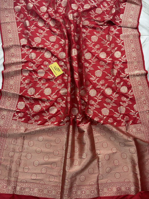 Red Whale Pure Katan Banarasi Handloom Saree - Sona Roopa Jaal Work