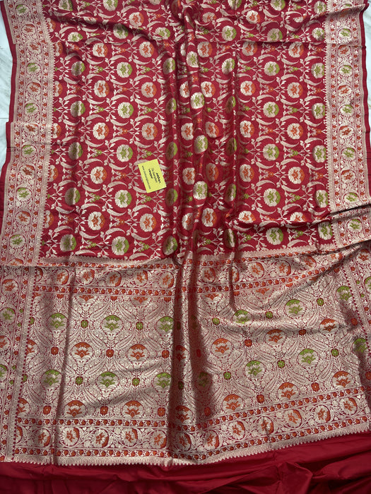 Maroon Pure Katan Banarasi Handloom Saree - Sona Meenakari