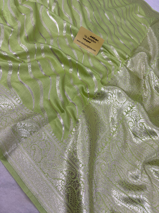 Lemon Green Pure Katan Banarasi Handloom Saree - Mango Katan