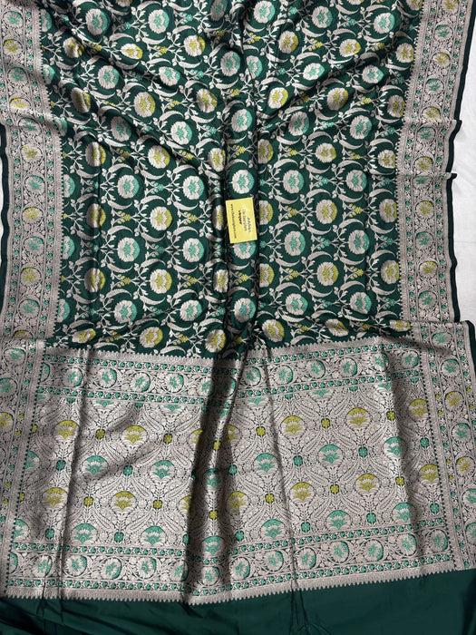 Green Pure Katan Silk Banarasi Handloom Saree - Sona Meenakari