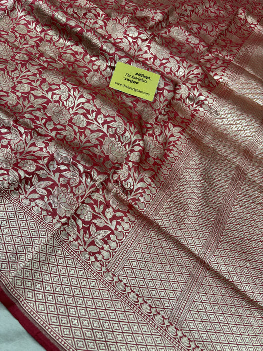 Maroon Pure Katan Silk Banarasi Handloom Saree - Brocade