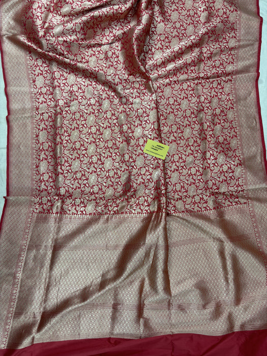 Maroon Pure Katan Silk Banarasi Handloom Saree - Brocade
