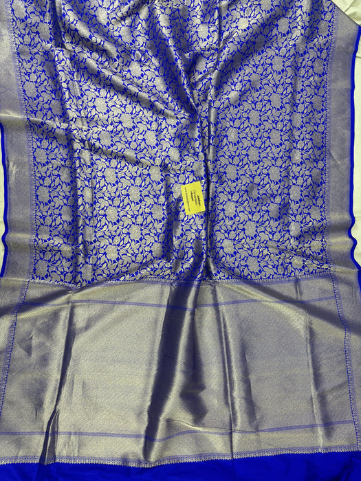 Blue Pure Katan Banarasi Handloom Saree - Sona Work
