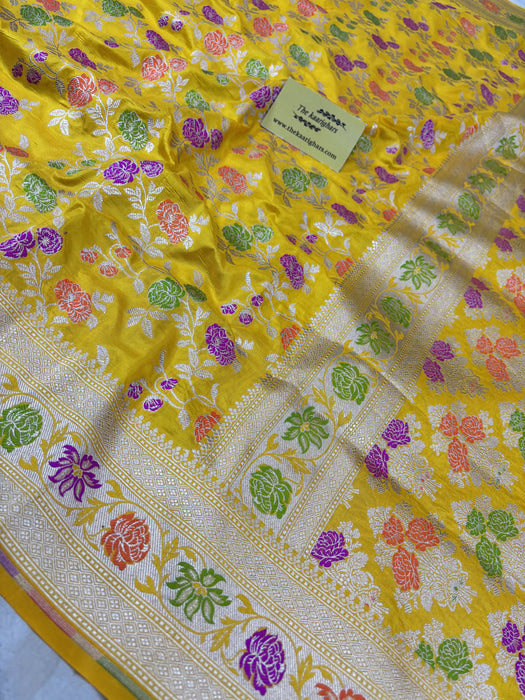 Yellow Pure Katan Silk Banarasi Handloom Saree - Sona Meenakari