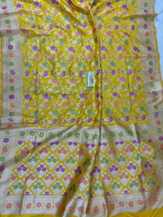 Yellow Pure Katan Silk Banarasi Handloom Saree - Sona Meenakari