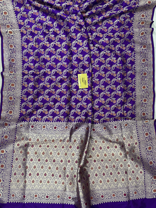 Spanish Purple Pure Katan Silk Banarasi Handloom Saree - Sona Roopa Meenakari