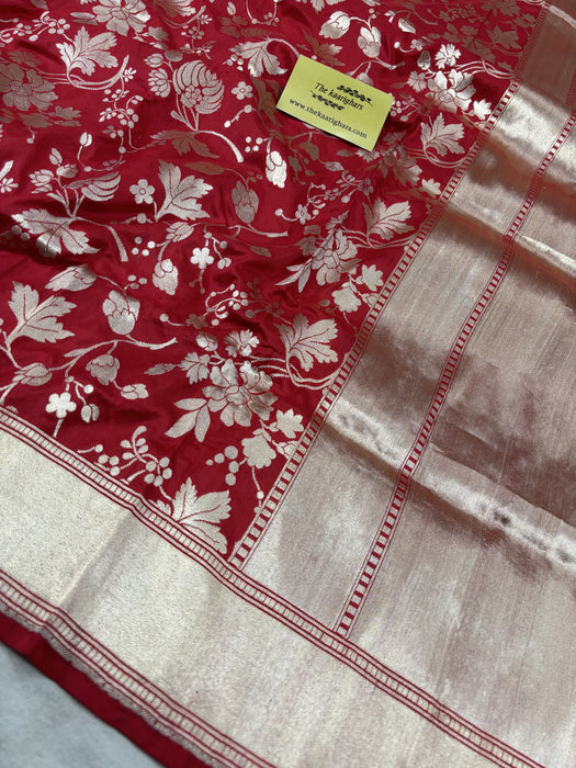 Red Pure Katan Silk Banarasi Handloom Saree - Kadhwa Jaal Work