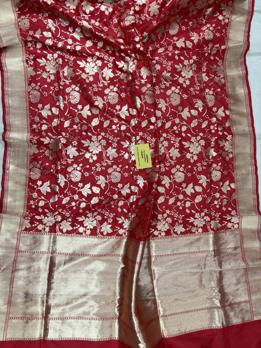 Red Pure Katan Silk Banarasi Handloom Saree - Kadhwa Jaal Work
