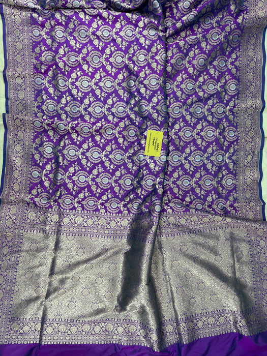 Double Shade Purple Pure Katan Silk Banarasi Handloom Saree - Sona Roopa Meenakari