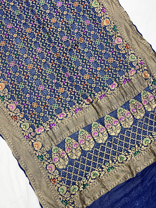 Handwoven Pure Georgette Bandhani Banarasi Saree - Meenakari Work