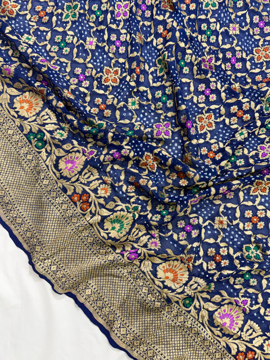 Handwoven Pure Georgette Bandhani Banarasi Saree - Meenakari Work