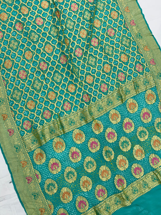 Handwoven Pure Georgette Bandhani Banarasi Saree - Meenakari Work