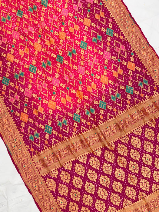Handwoven Pure Georgette Bandhani Banarasi Saree - Meenakari Work